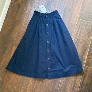 Classic Navy A-Line Midi Skirt with Buttons